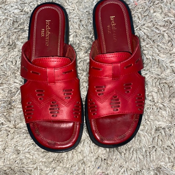 Liz Claiborne Sandals Flex red leather slip on casual beach summer comfort comfy - Picture 4 of 11